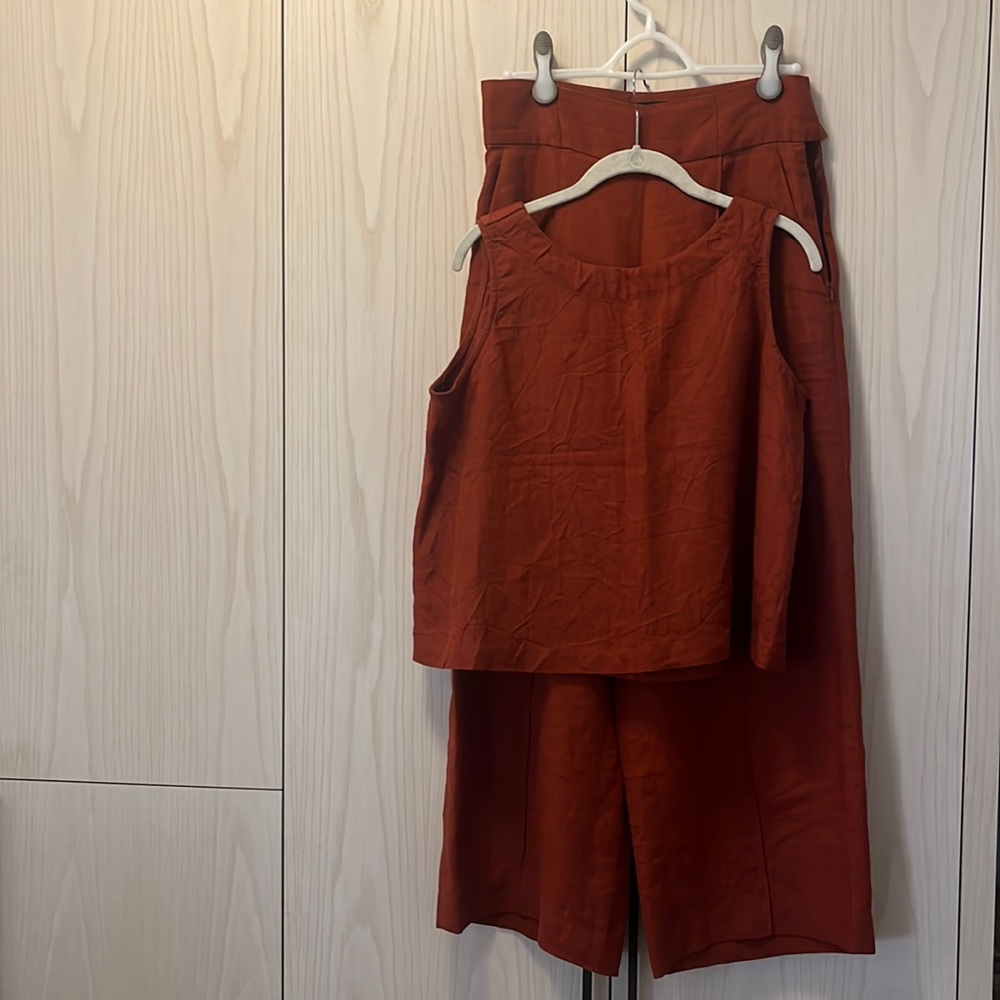 No. 6 Store Co-ord Two piece set in terracotta linen highwaist set